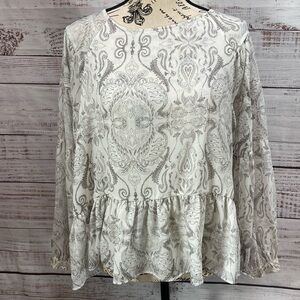 GENTLE FAWN  BLOUSE ALL OVER PAISLEY WHITE PRINTED SHEER LONG SLEEVE BLOUSE